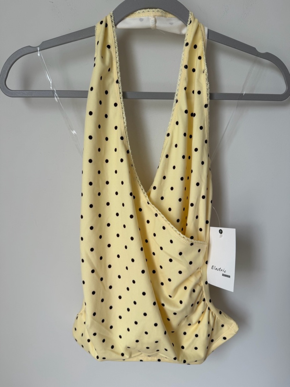 Yellow brown Polka Dot Wrap-Front halter Top